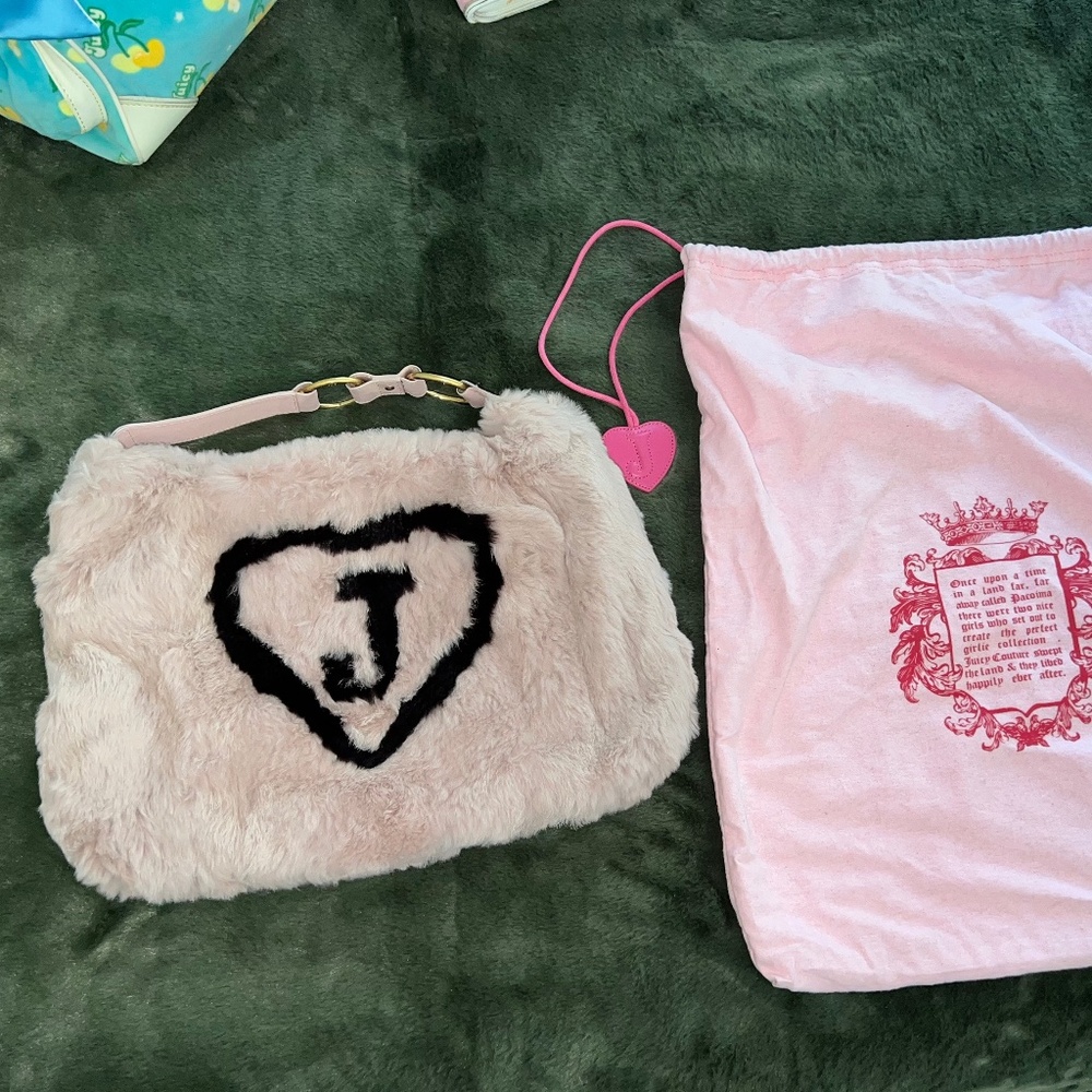 JUICY COUTURE Pink Rabbit Fur & Leather Viva La Juicy Bag Vintage Rare! NEW! - Picture 3 of 14